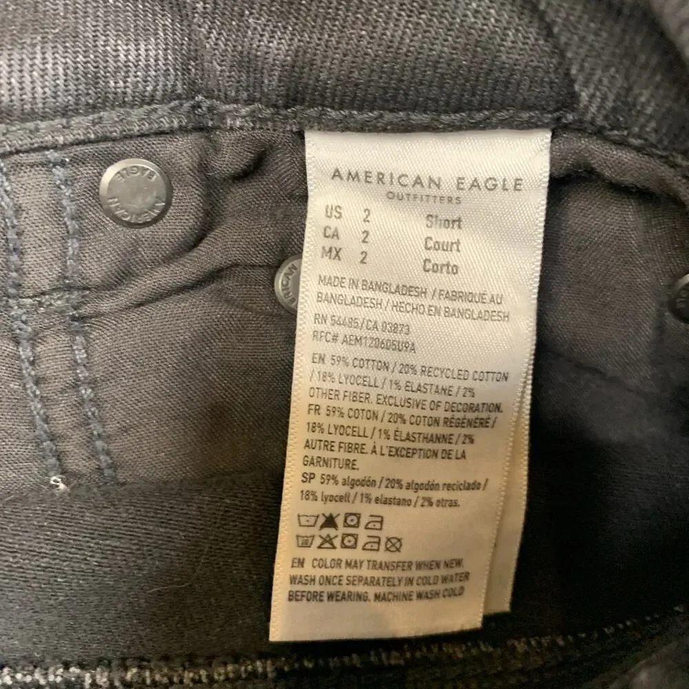 American Eagle Jeans Women 2 Short Black Slash Dreamy Drape High Rise Baggy Wide
